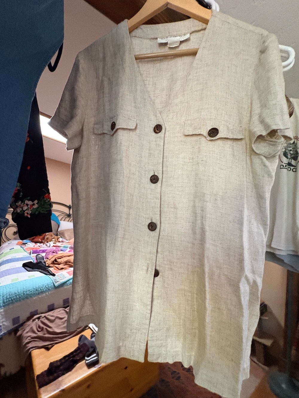 Vintage Maggy London by Kenneth Nolan Linen-Blend Button Front Blouse
